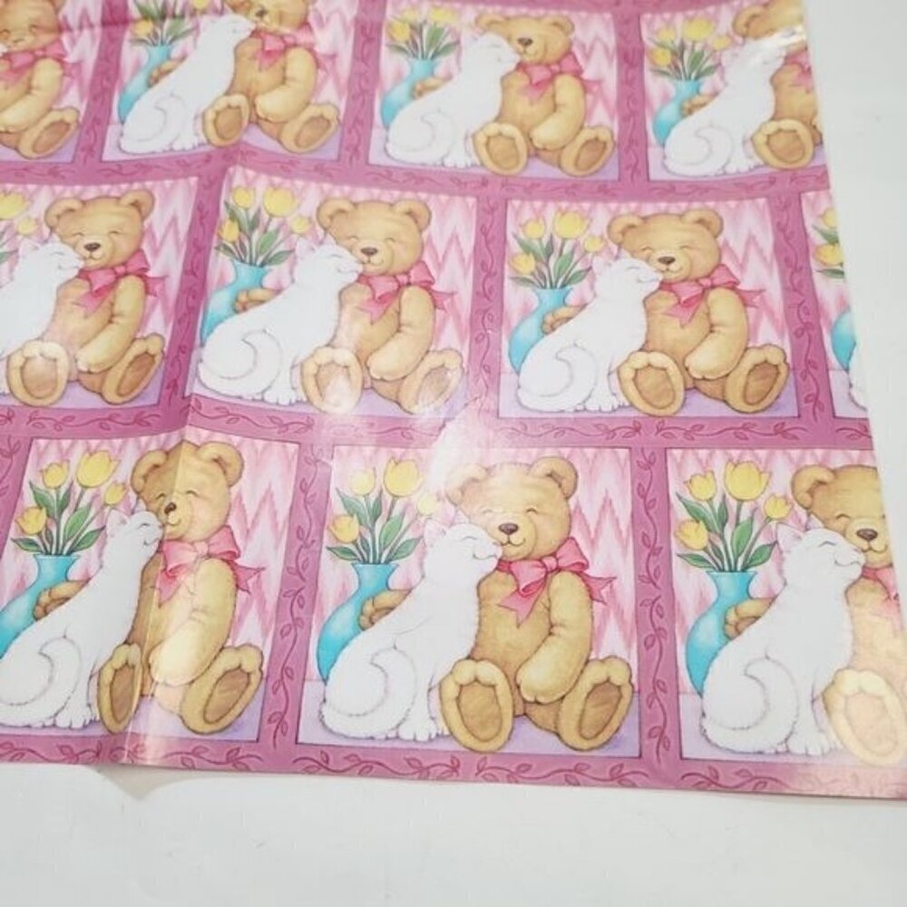 Vintage 90s AGC Kawaii Pink Cute Cuddly Teddy Bear Cat Gift Wrap